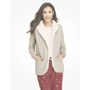 Lands’ End Women's Cozy Sherpa Fleece Cardigan Size Medium Beige